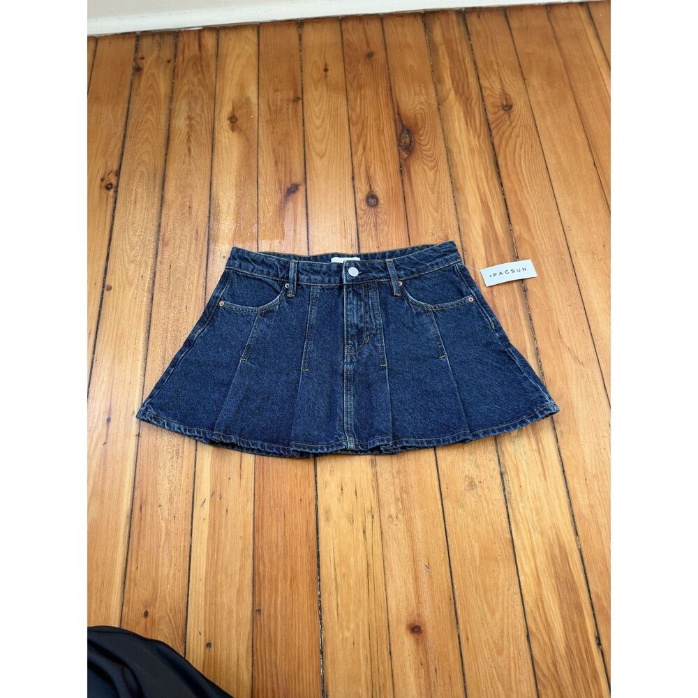 PacSun Dark Indigo Pleated Mid Rise Denim Mini Skirt SIZE 24